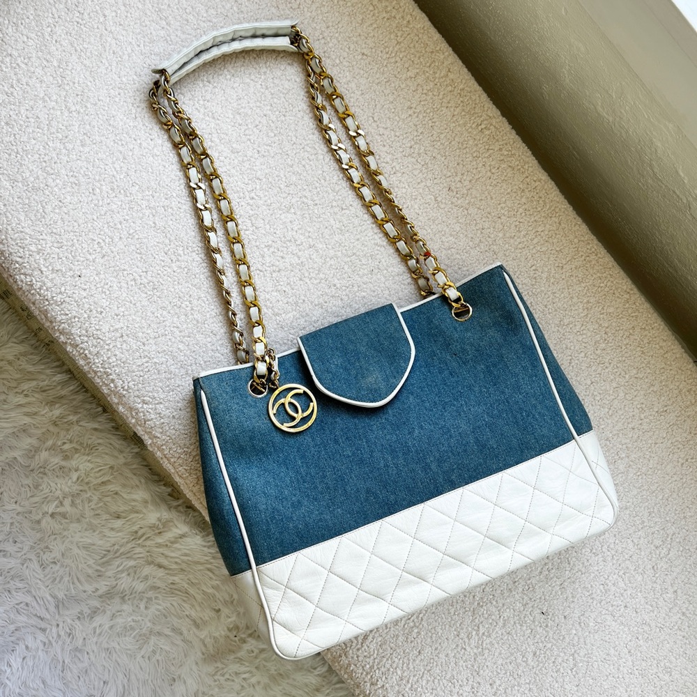 Chanel Large Vintage Denim Flap Tote with Gold Hardware